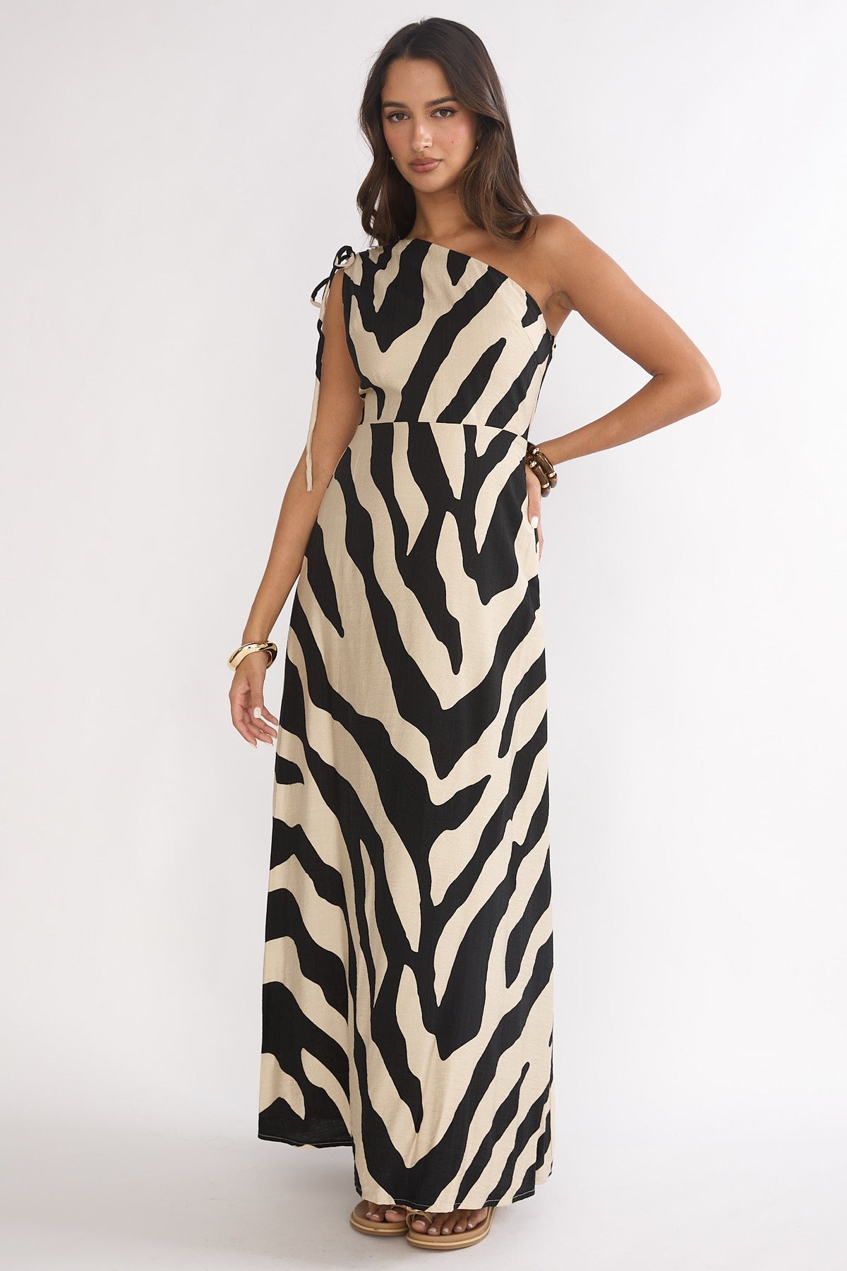 Tavina One-Shoulder Maxi Dress Zebra Black Main image