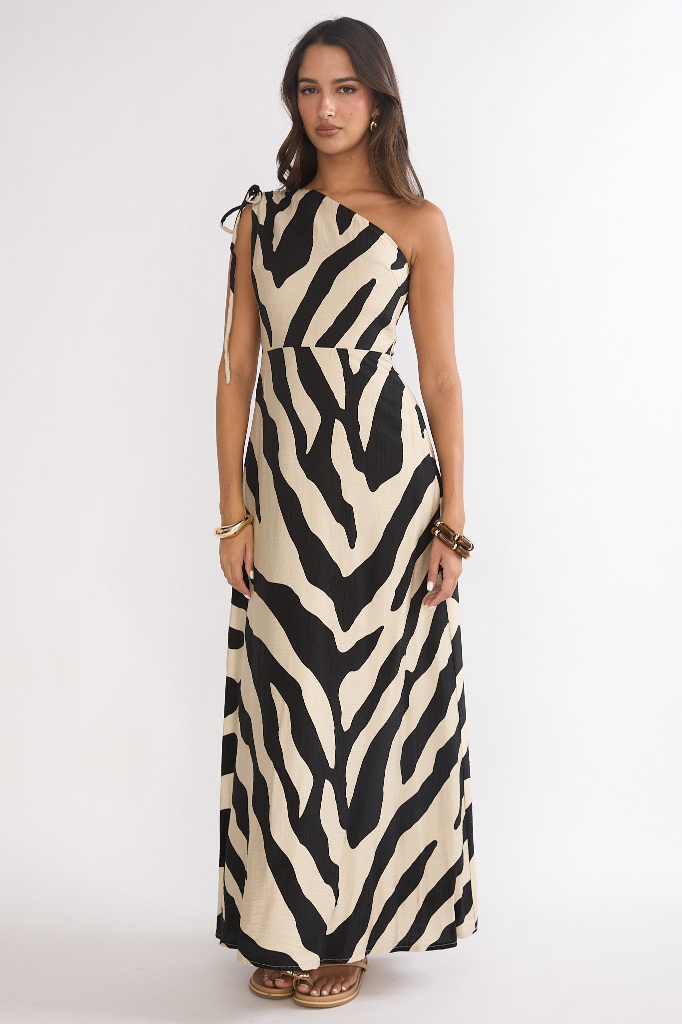Tavina One-Shoulder Maxi Dress Zebra Black Secondary image