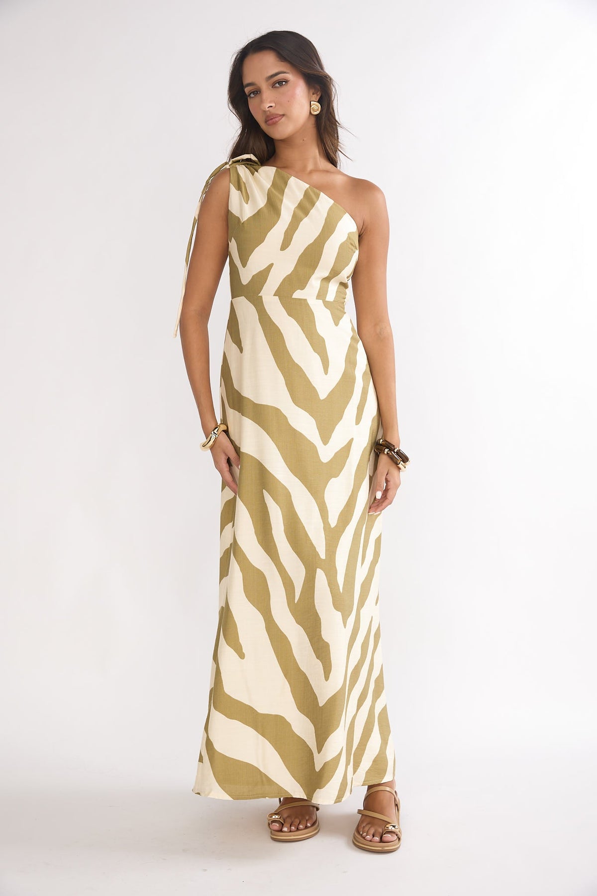 Tavina One-Shoulder Maxi Dress Zebra Khaki Main image