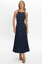 Love's Embrace Button Front Maxi Dress Indigo