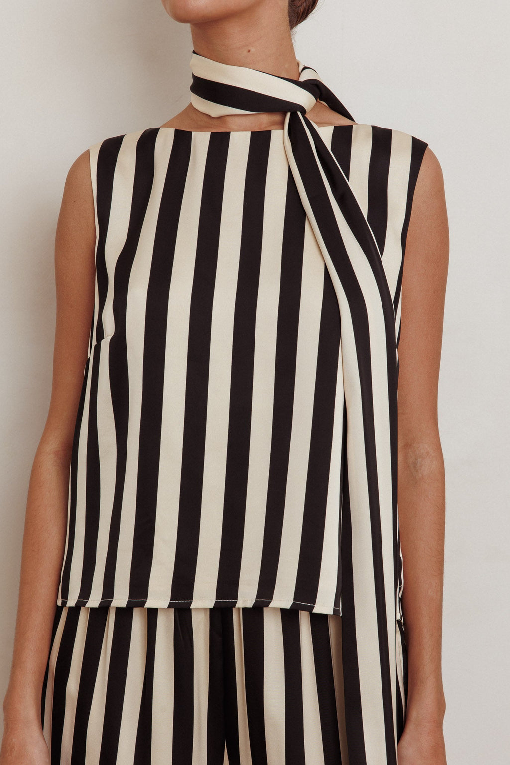 Love Galore Striped Sleeveless Top Black/Beige