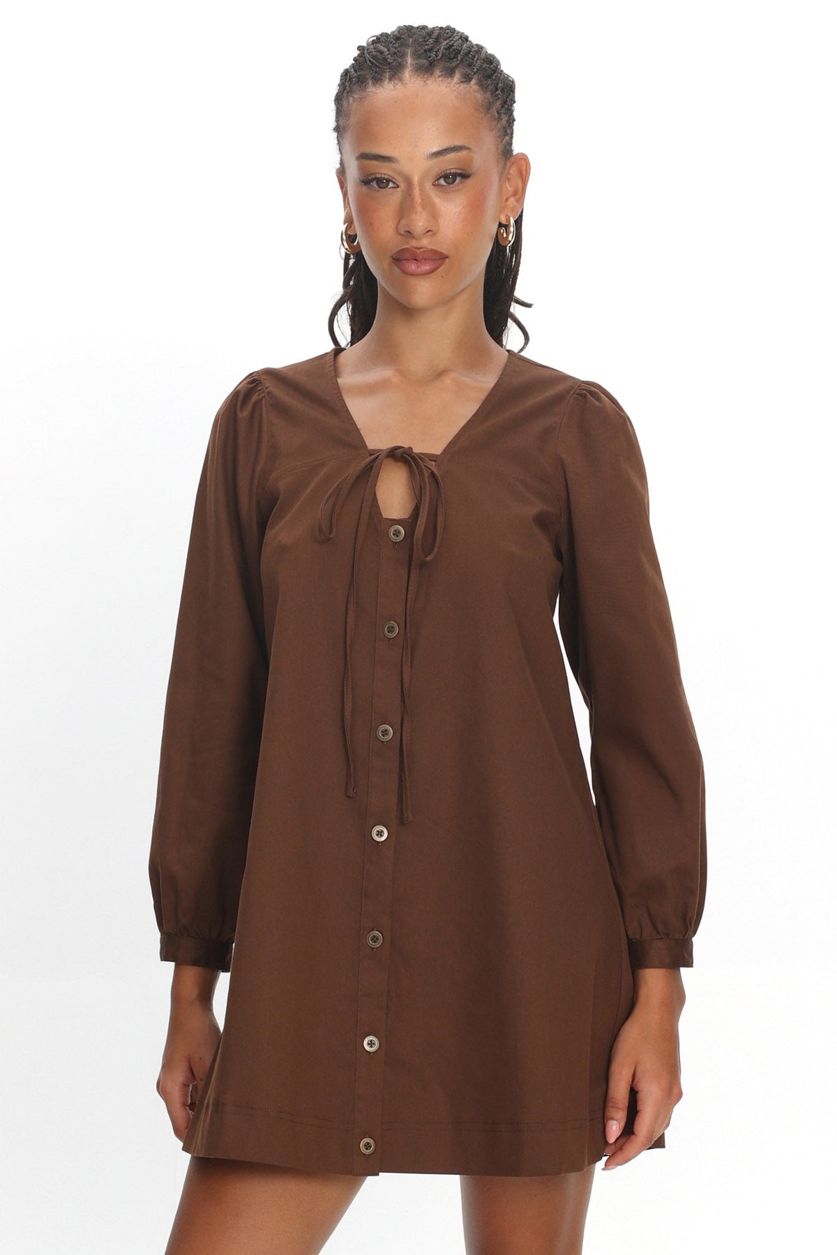 Westlyn Tie Front Mini Dress Chocolate