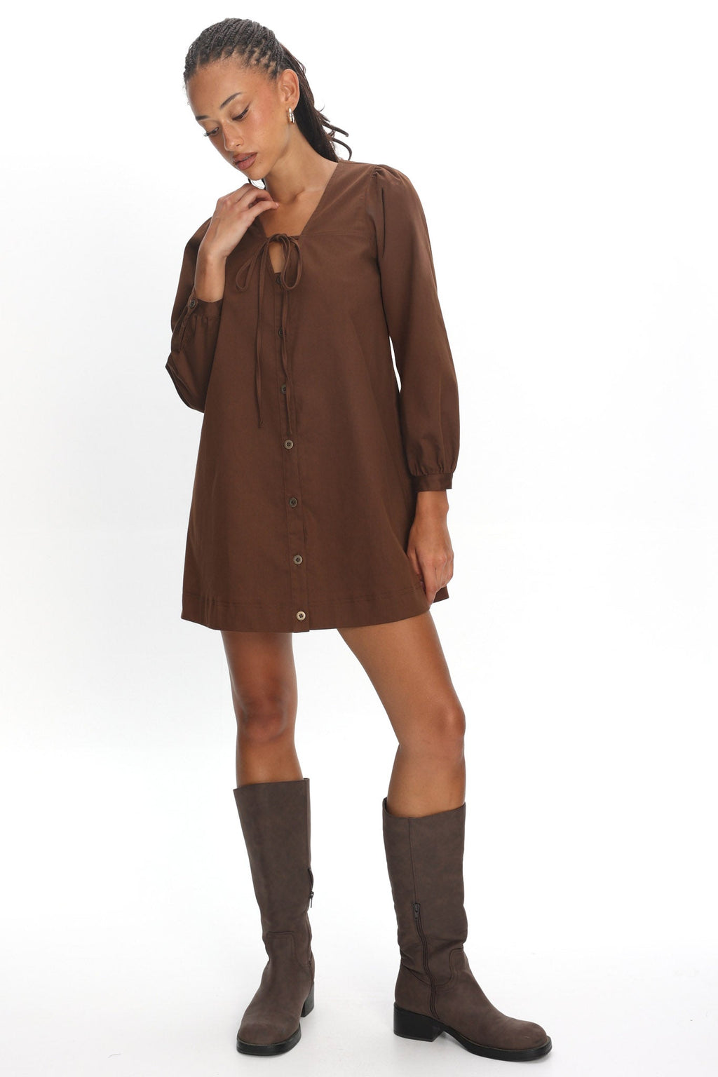 Westlyn Tie Front Mini Dress Chocolate