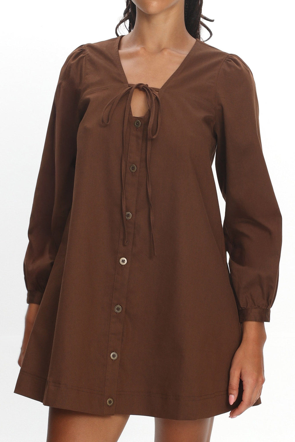 Westlyn Tie Front Mini Dress Chocolate