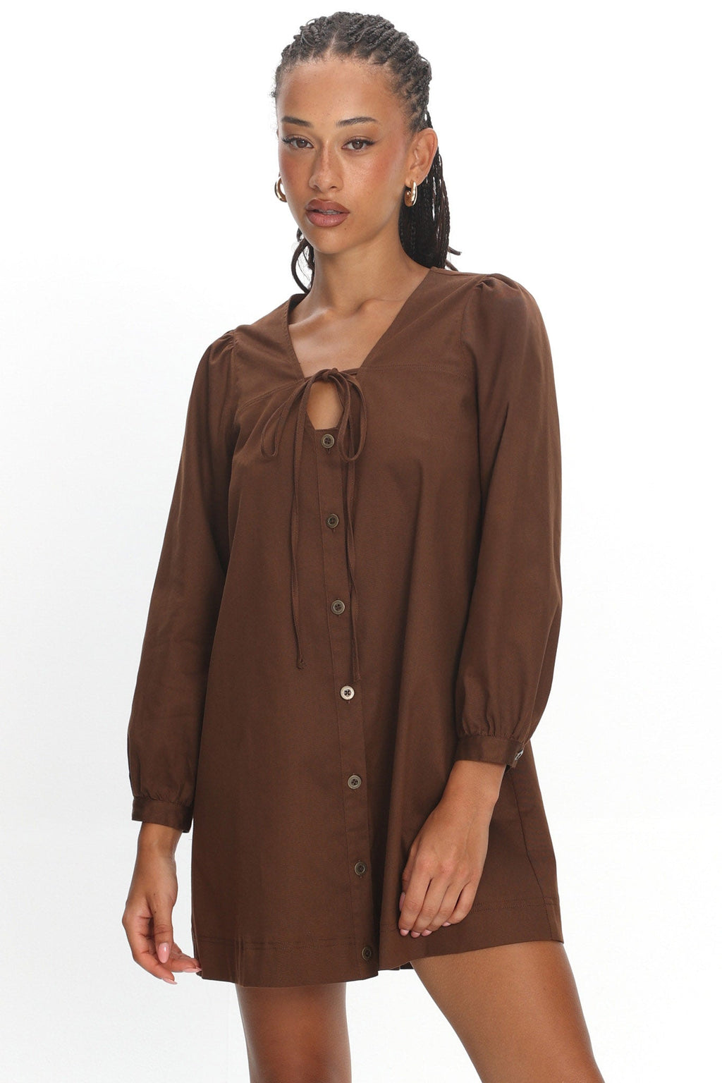 Westlyn Tie Front Mini Dress Chocolate