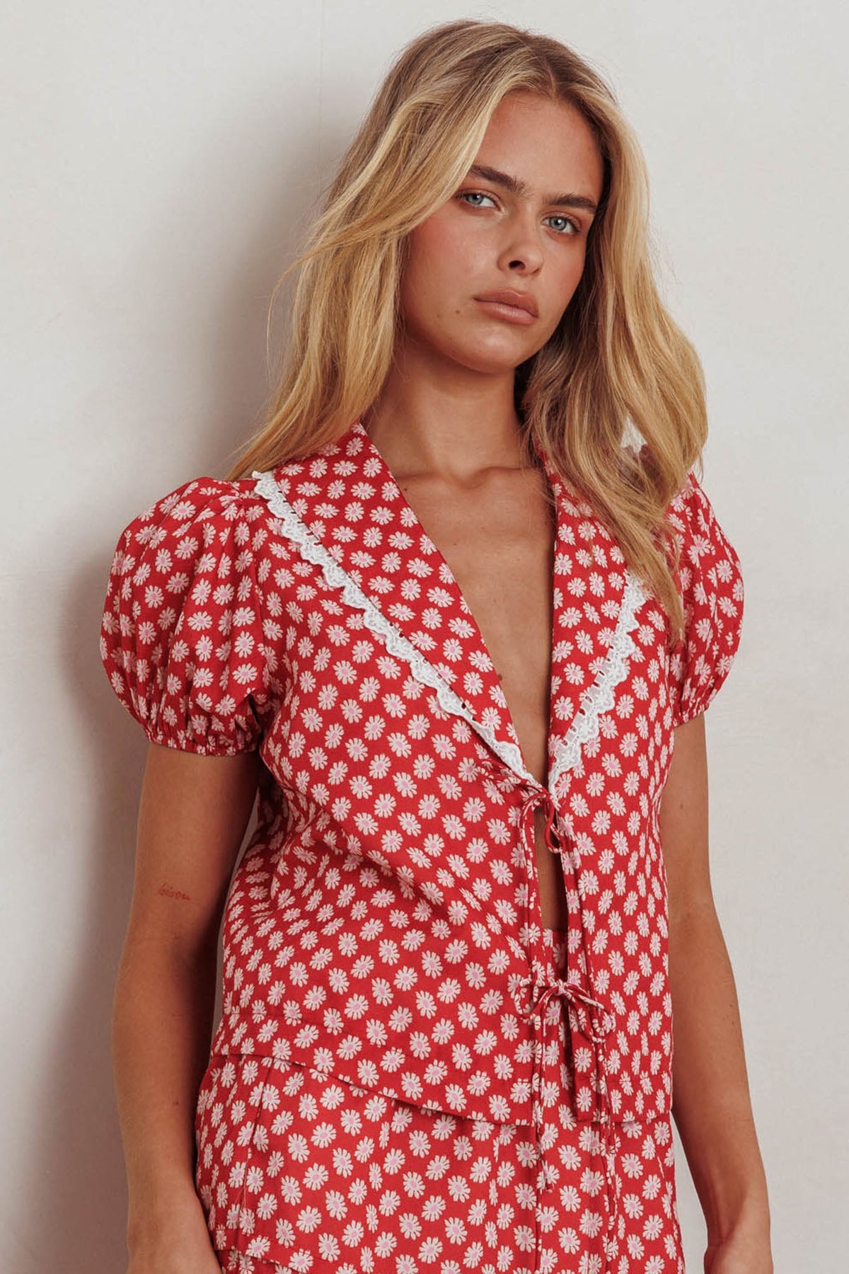 Danessa Tie Front Top Floral Red Main image