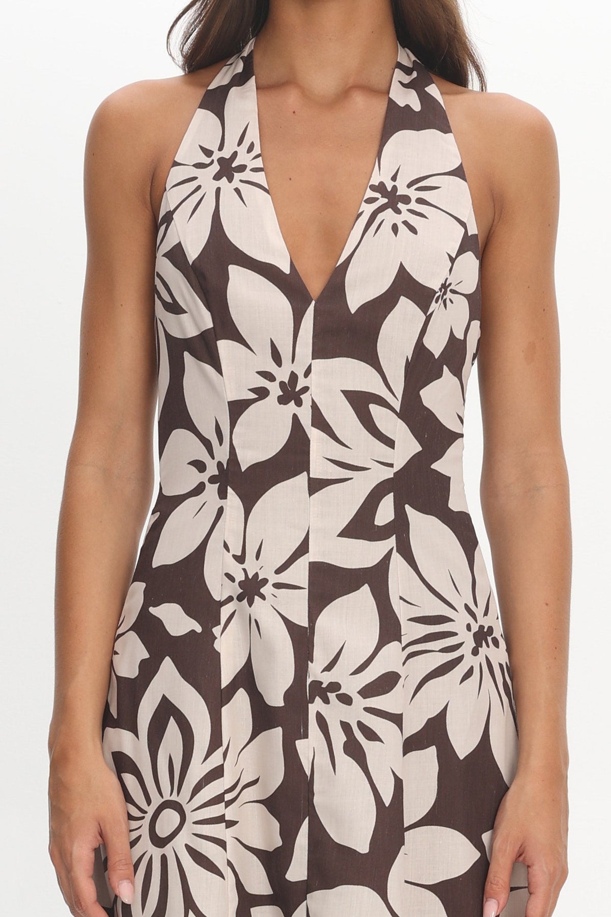 Exhilaration Halterneck Maxi Dress Print Chocolate