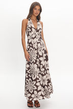 Exhilaration Halterneck Maxi Dress Print Chocolate