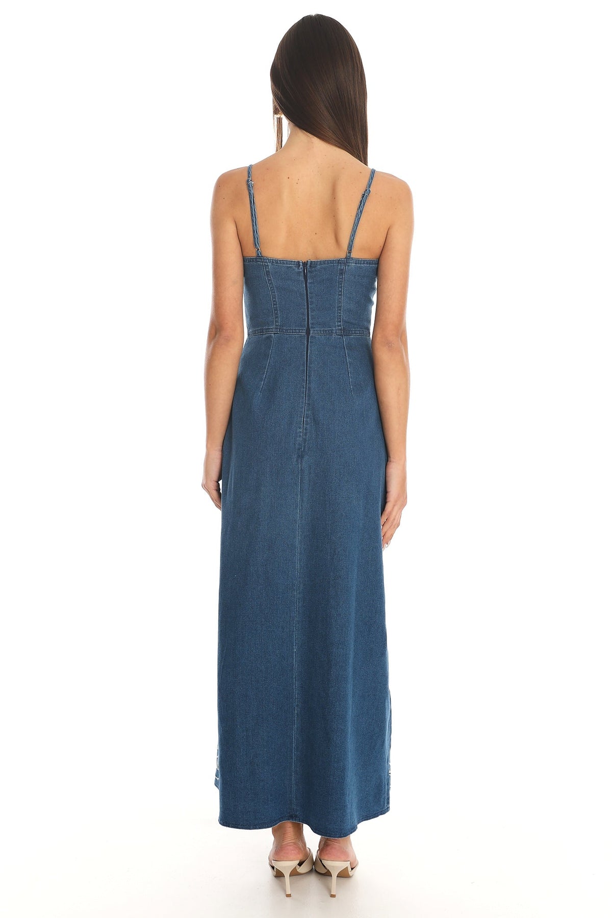 Ciri Embroidered Denim Maxi Dress