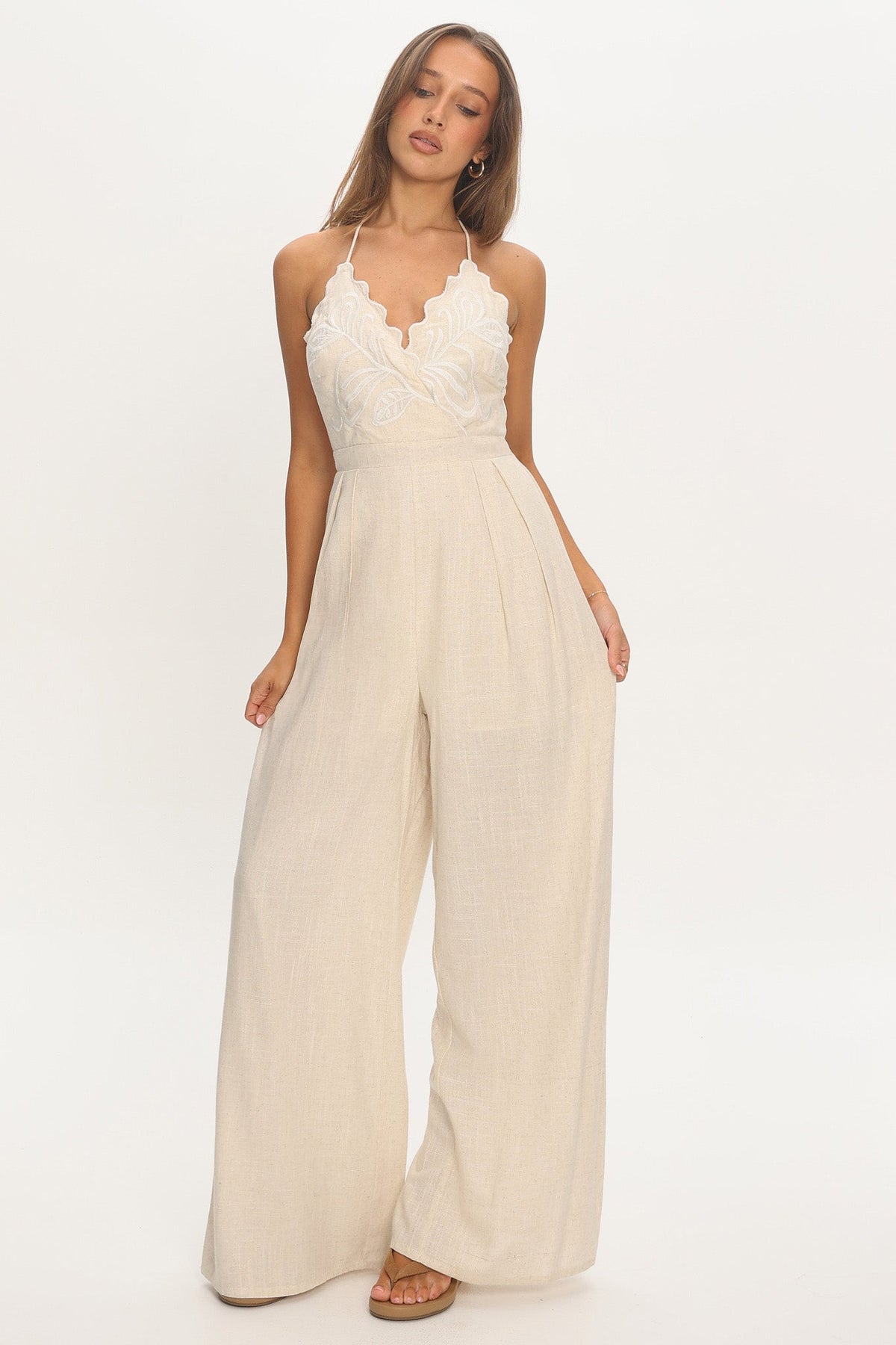 Mondo Embroidery Bust Jumpsuit Oat