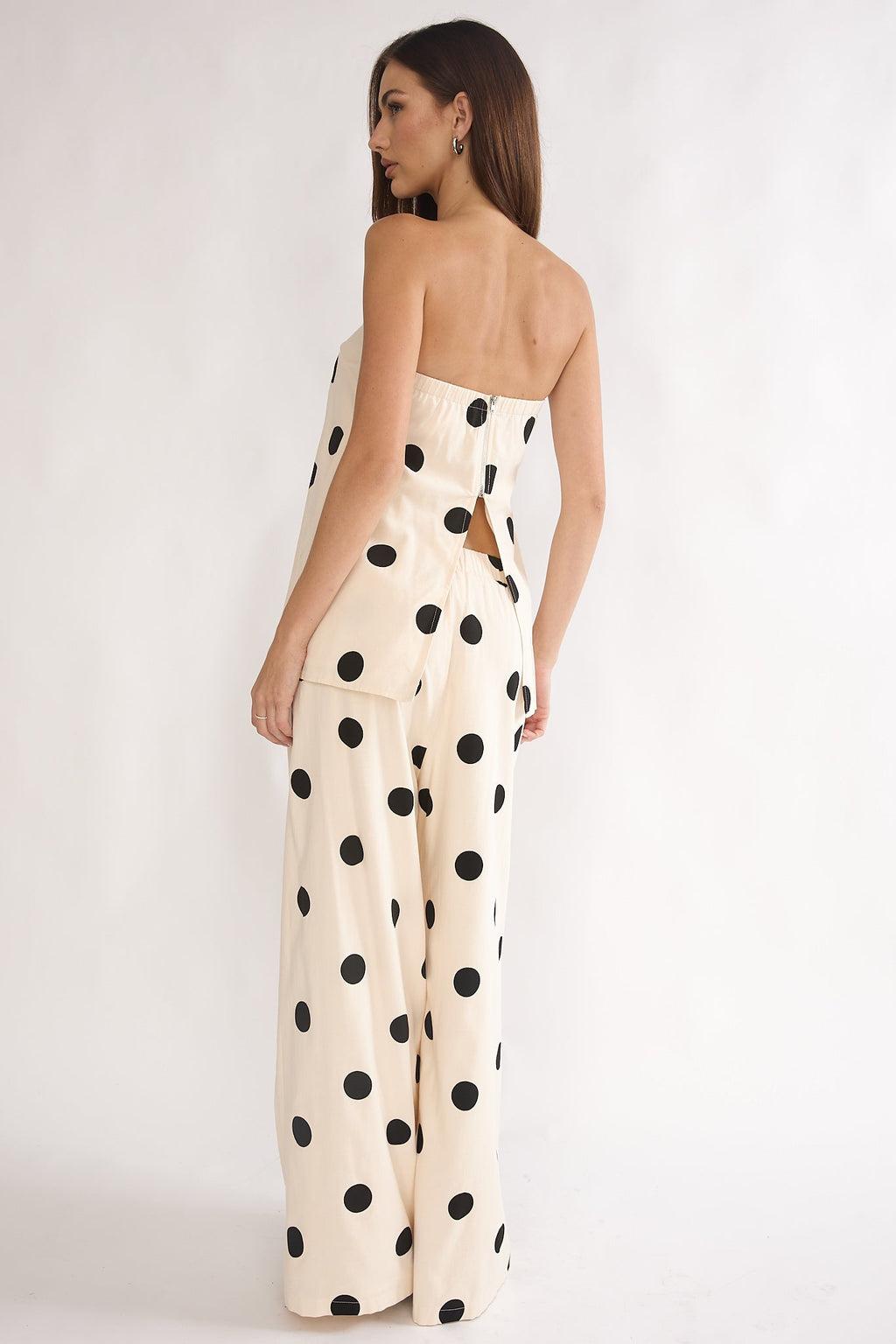Loraya Wide Leg Pleat Pants Polka Dot Beige/Black