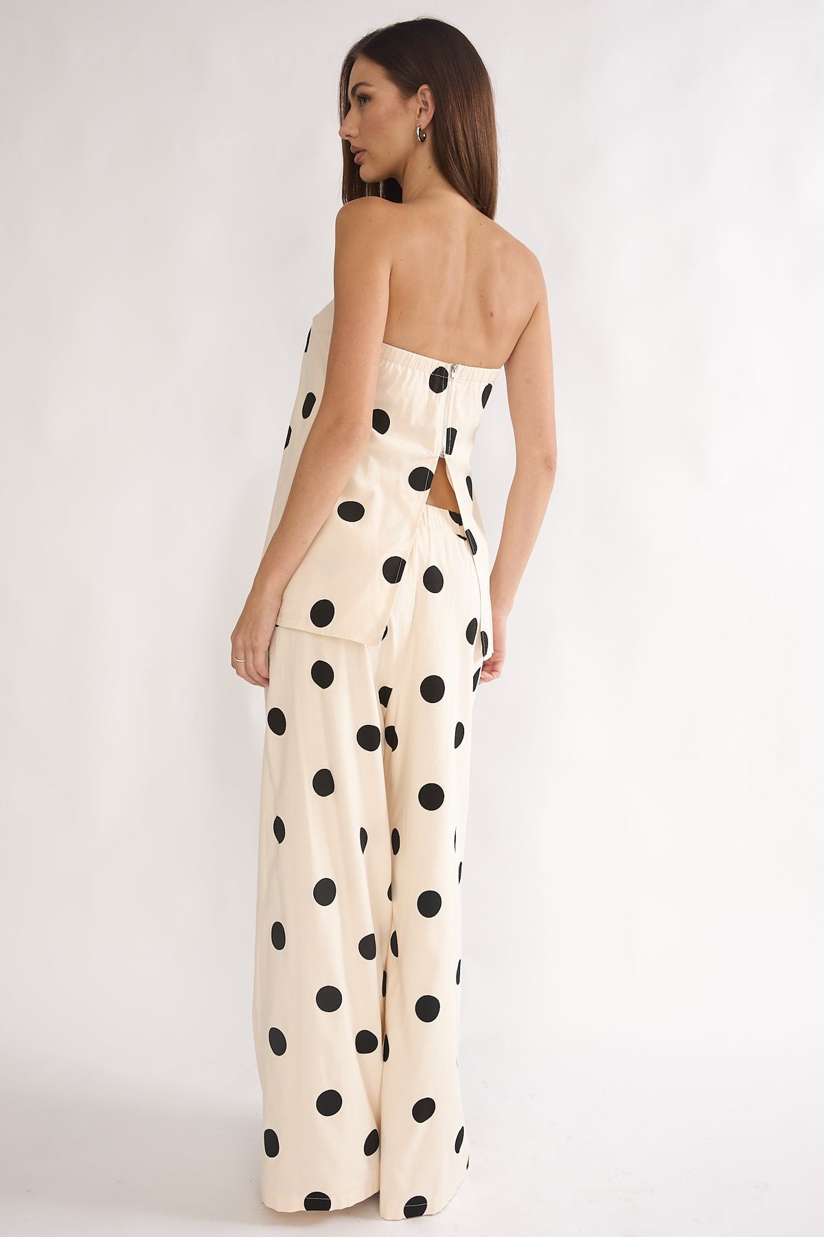 Loraya Wide Leg Pleat Pants Polka Dot Beige/Black