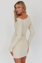 Nysha Asymmetric Neckline Mini Dress Oat