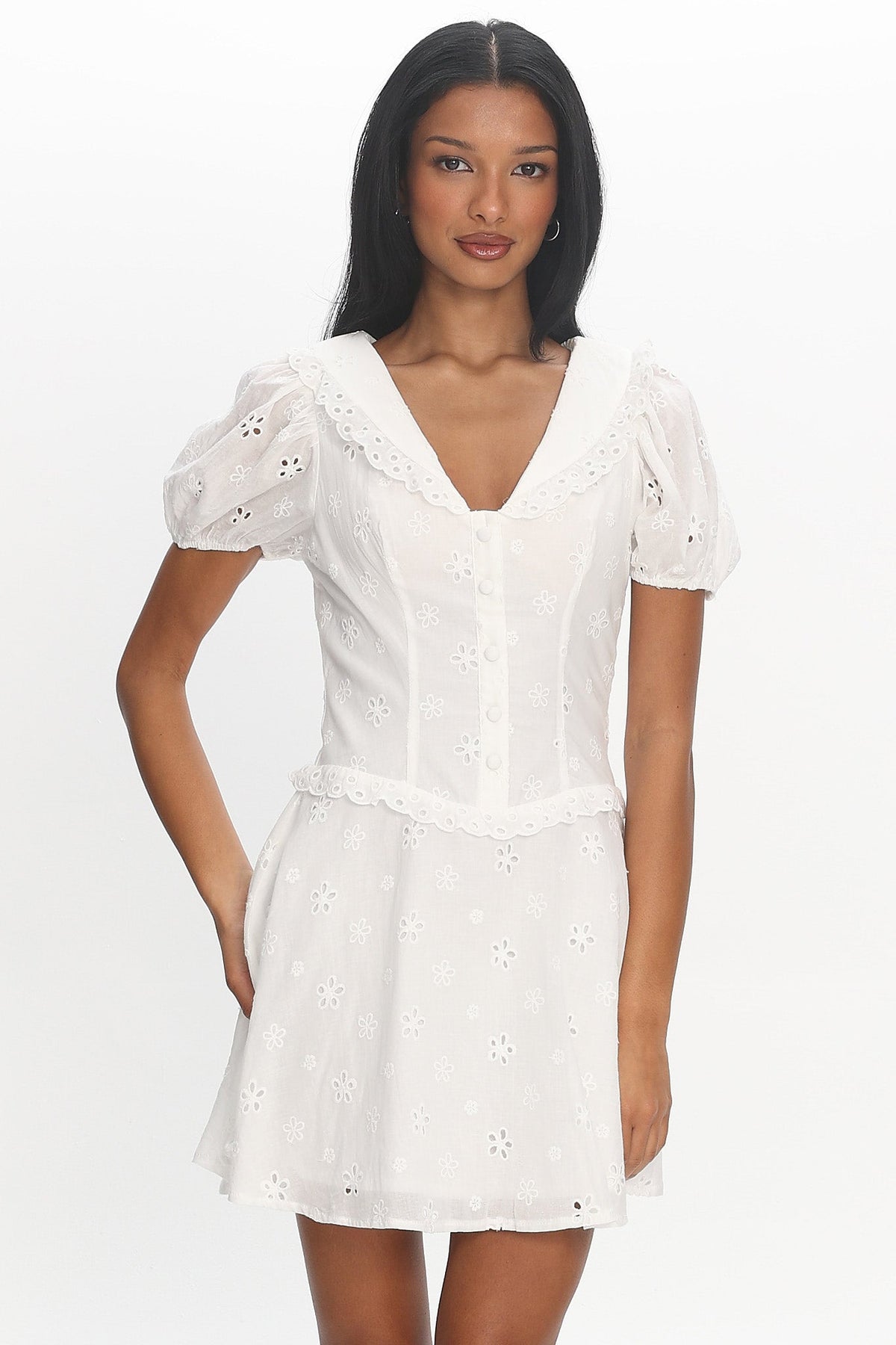 Aylin Collared Eyelet Mini Dress White Main image