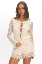 Perrine Lace Tie Front Top Oat