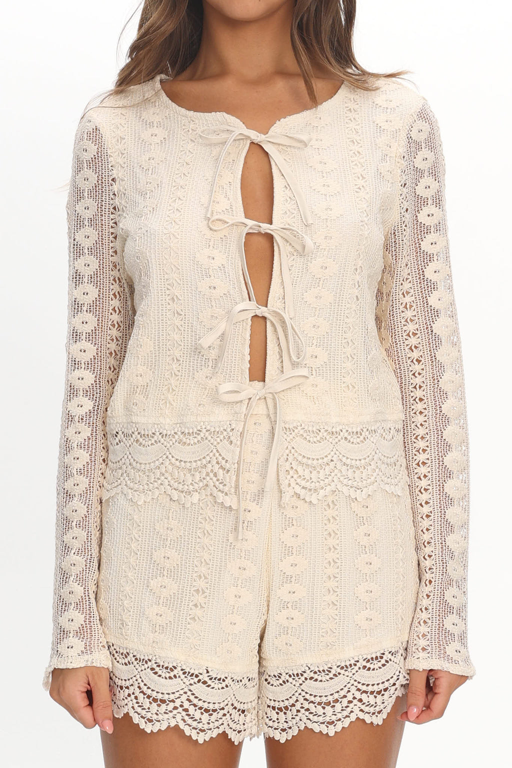 Perrine Lace Tie Front Top Oat