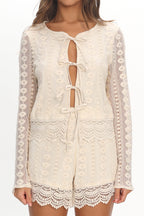 Perrine Lace Tie Front Top Oat