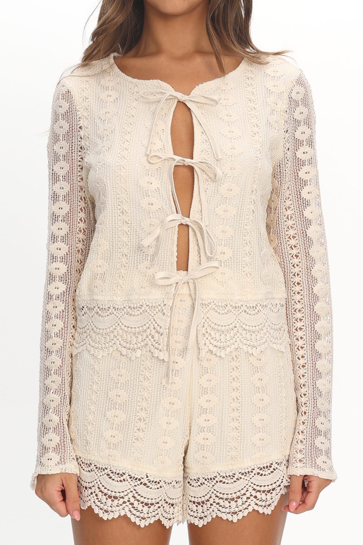 Perrine Lace Tie Front Top Oat