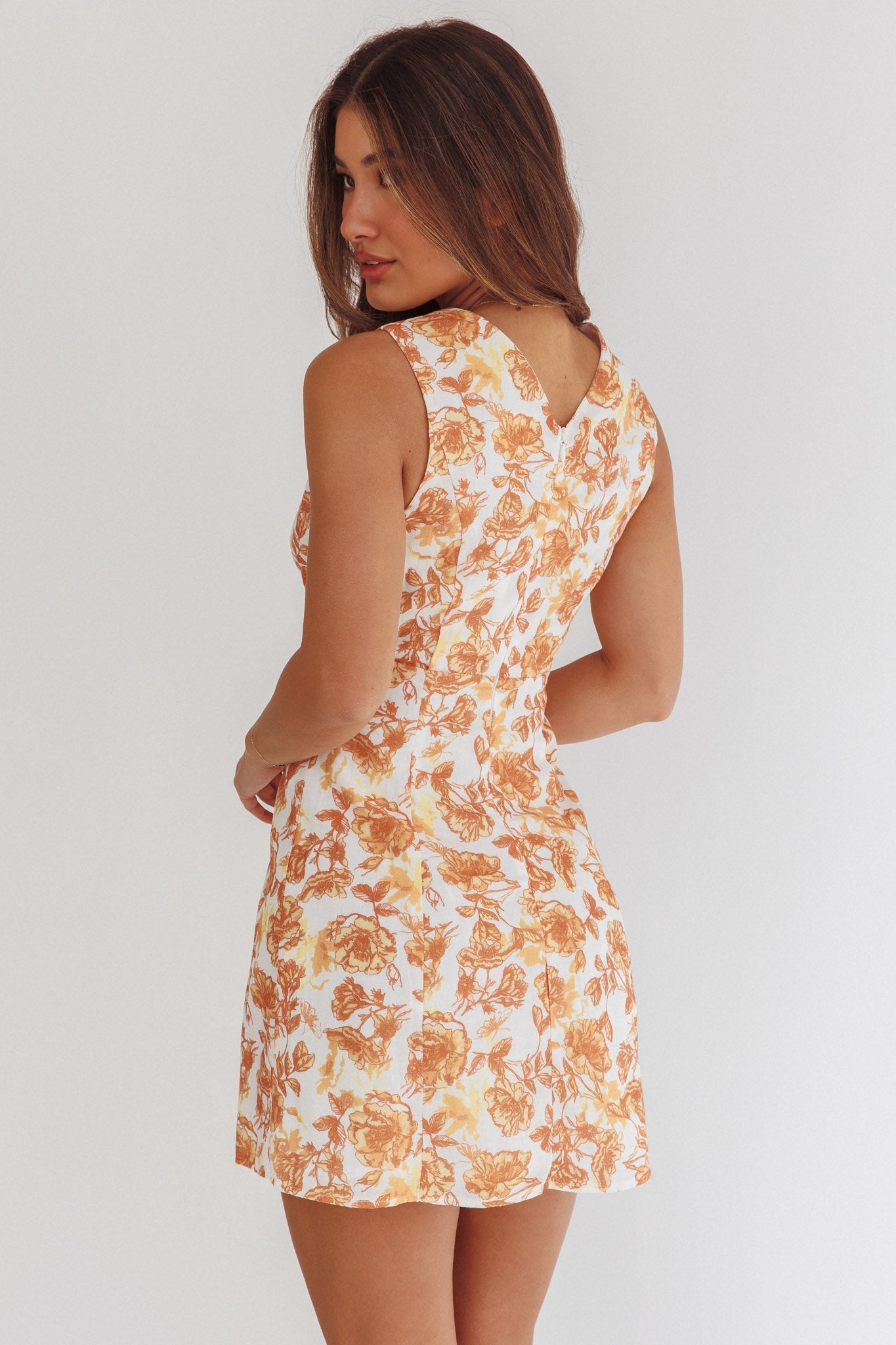 Ask Her Out Button Front Mini Dress Floral Yellow Secondary image
