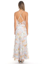 Sweet Briar Lace Cross-Back Maxi Dress Blue