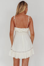 Daydream Shirred Bust Frill Trim Mini Dress White