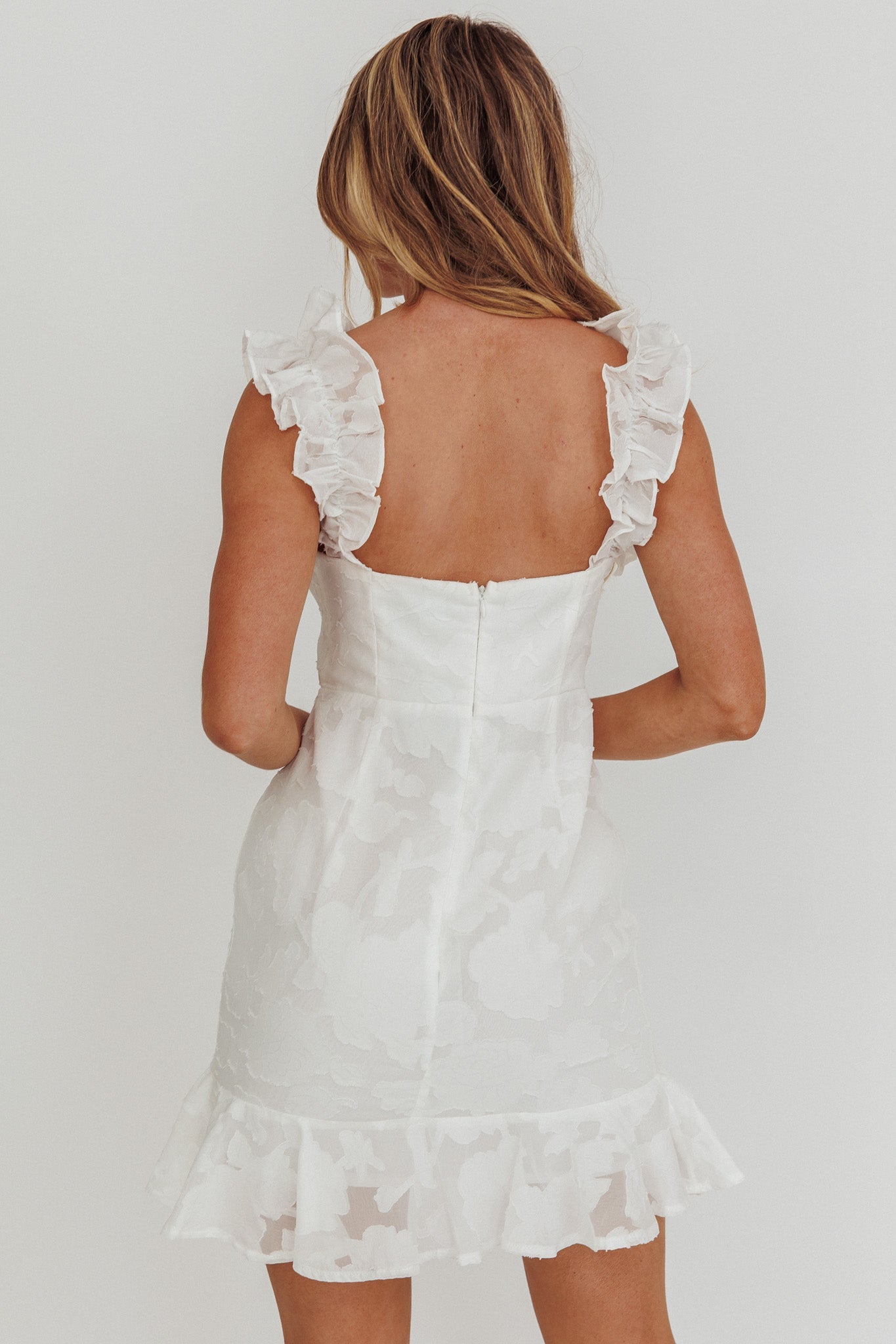 Annie Ruffle Shoulder Mini Dress White Secondary image