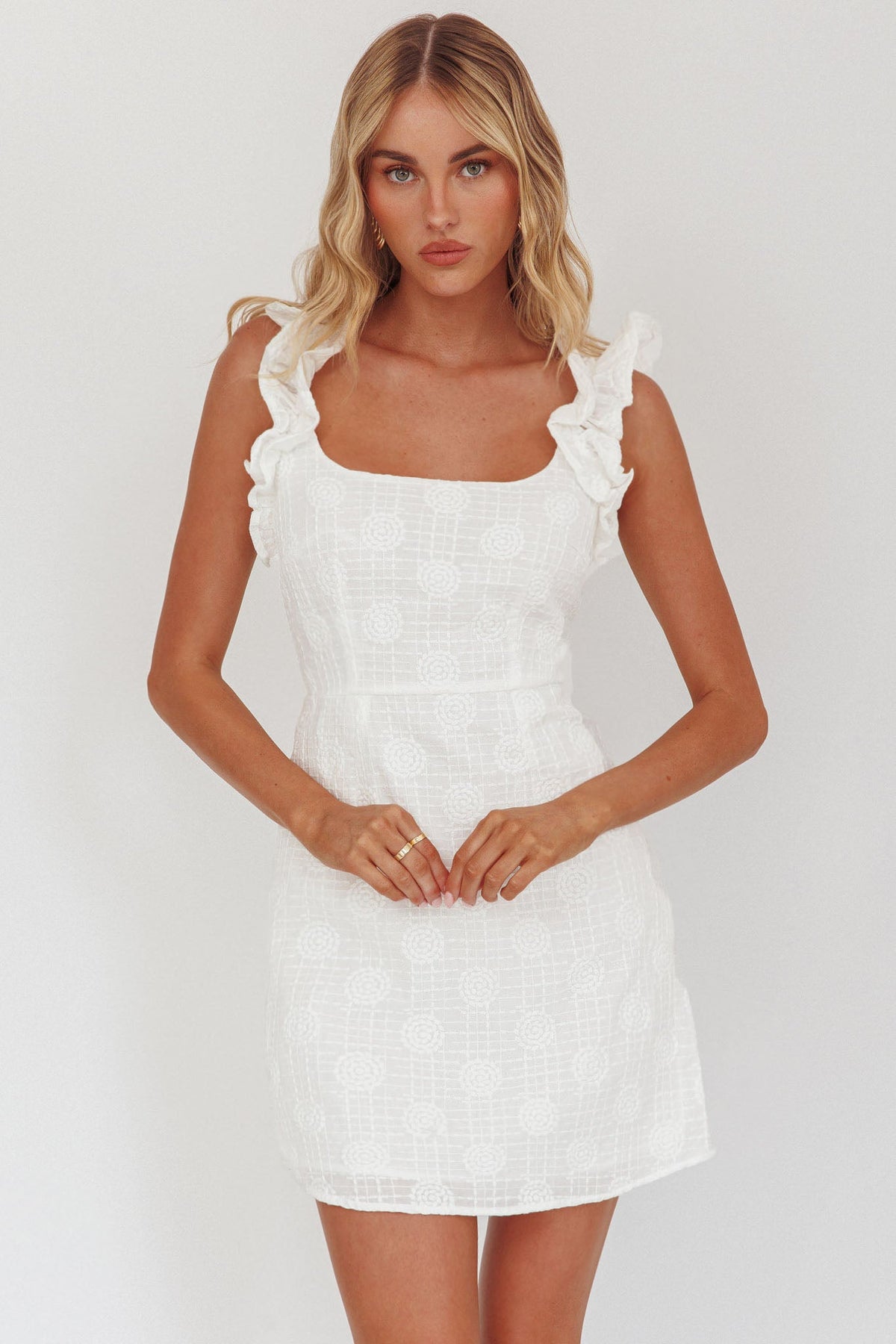 Annie Ruffle Shoulder Strap Mini Dress White Main image