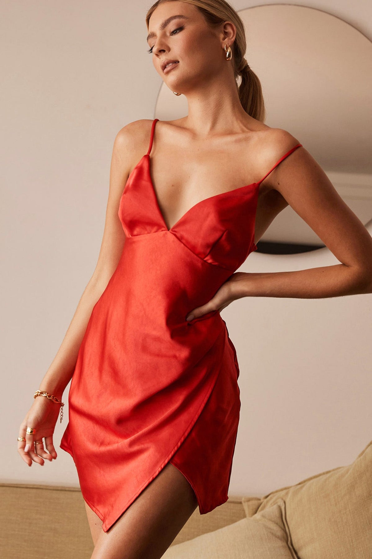 Thank Me Later Cami Strap Asymmetrical Hem Dress Red Main image