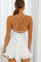 Kinsey Pleated Detail Frill Trim Dress White