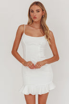 Aces Cami Strap Ruffle Hem Mini Bodycon Dress White