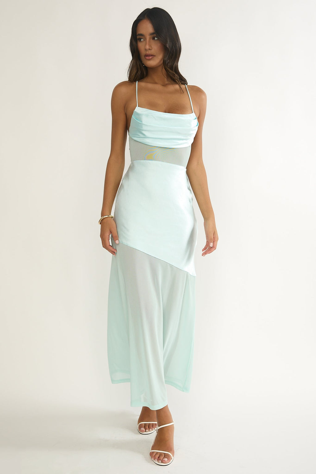 Golden Era Sheer Waist Maxi Dress Aqua Blue