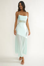 Golden Era Sheer Waist Maxi Dress Aqua Blue