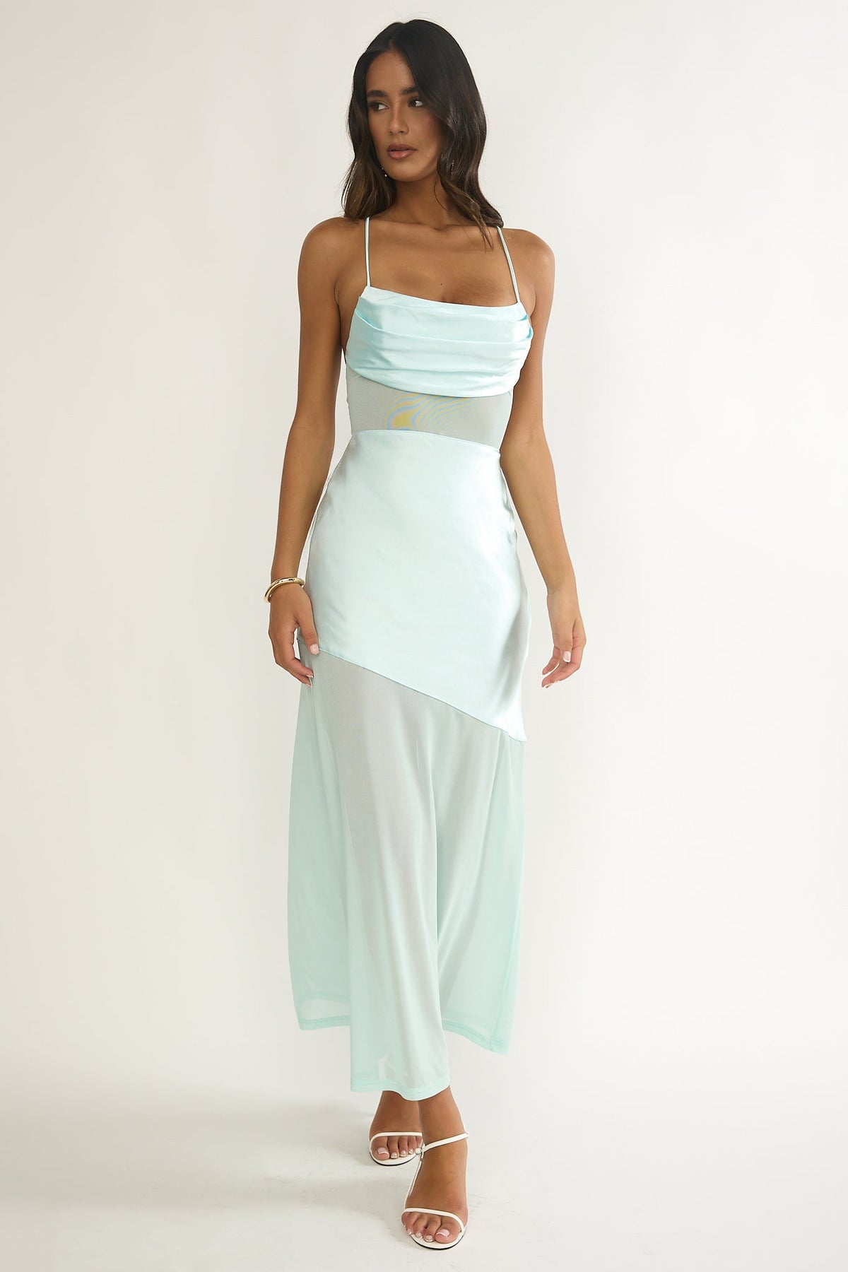 Golden Era Sheer Waist Maxi Dress Aqua Blue