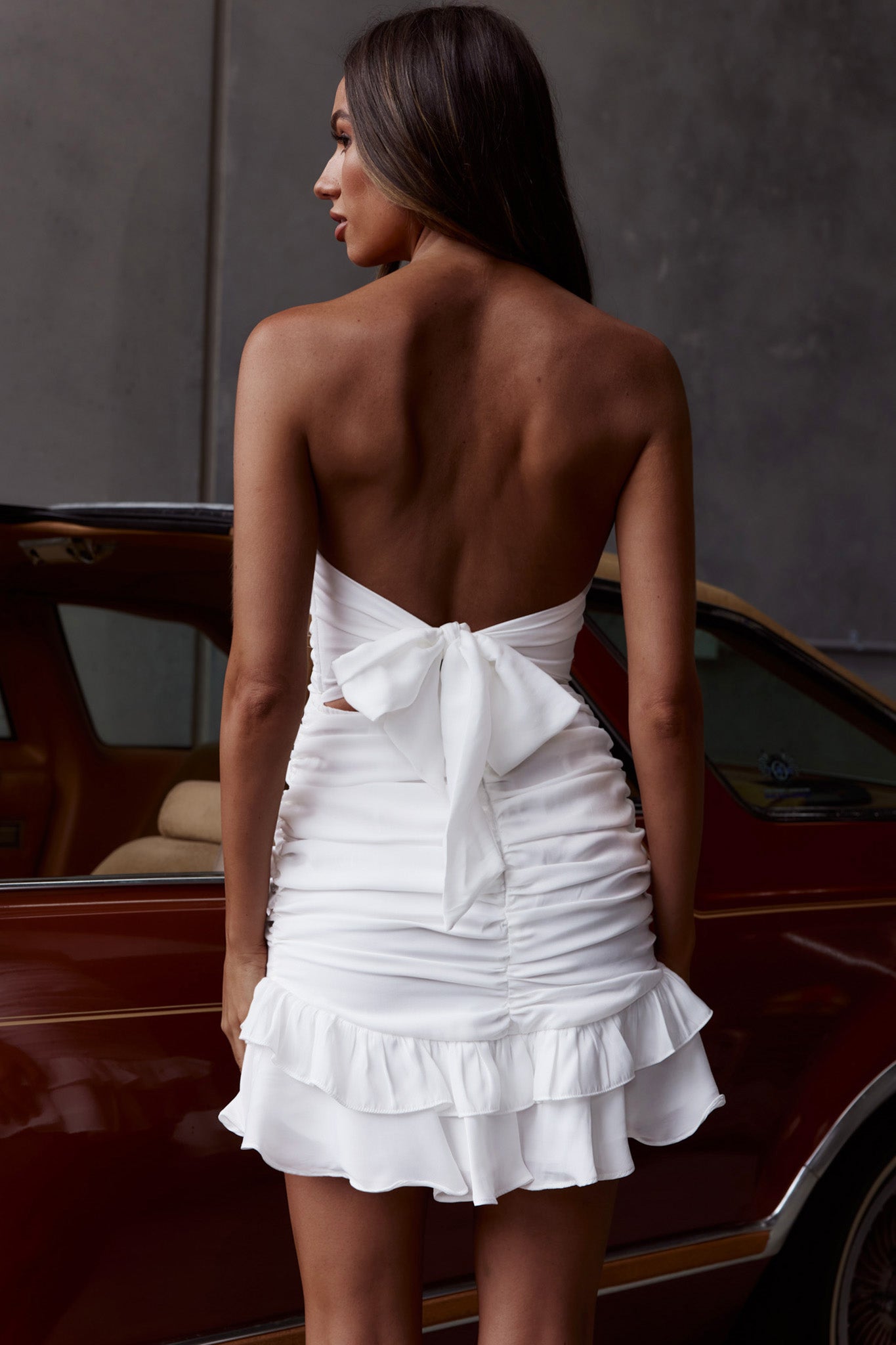 Annabella Strapless Tied Back Frill Hem Mini Dress White Secondary image