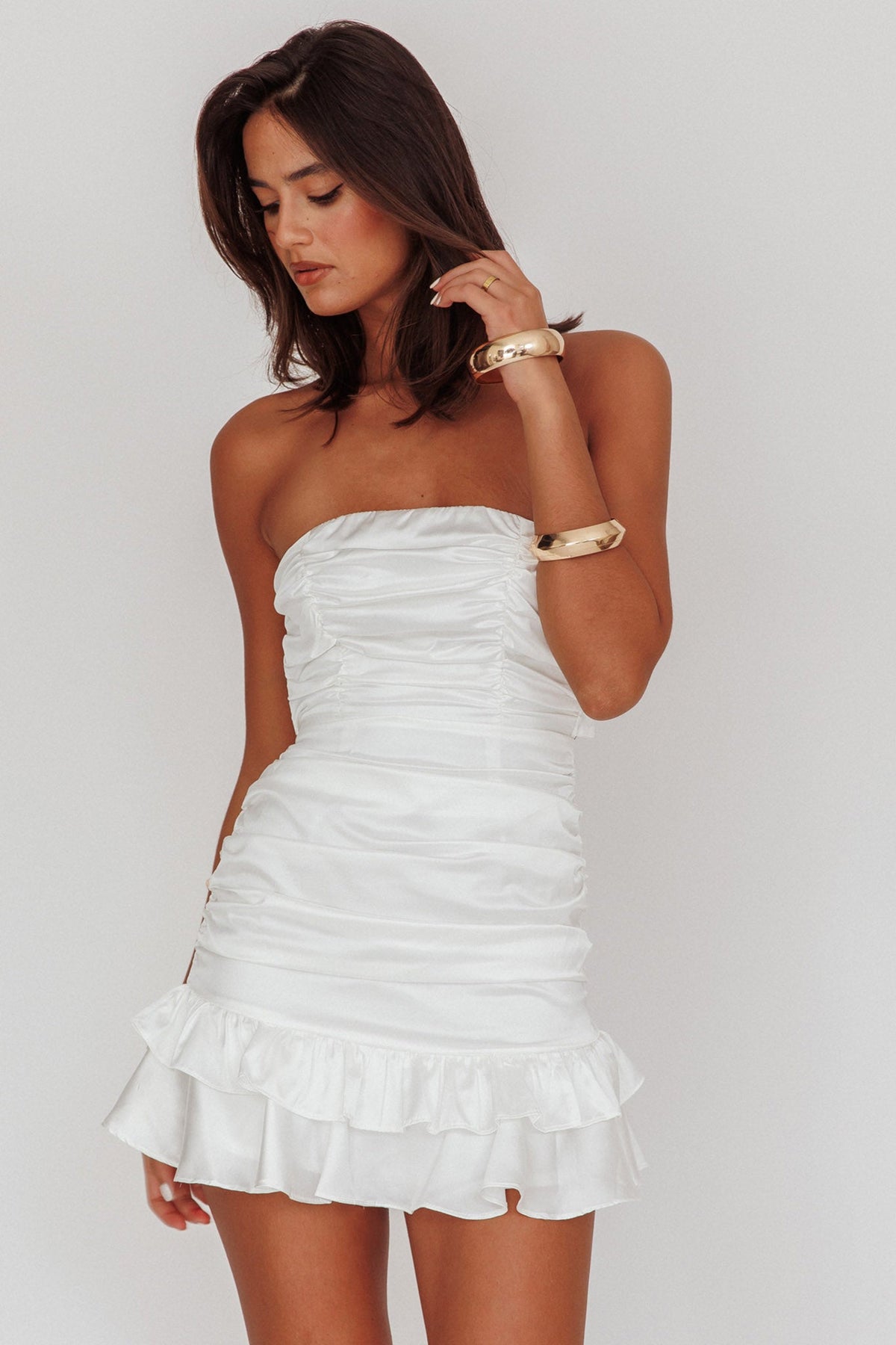 Annabella Strapless Tied Back Satin Mini Dress White Main image