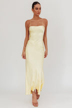 Dolce Life Backless Satin Maxi Dress Butter