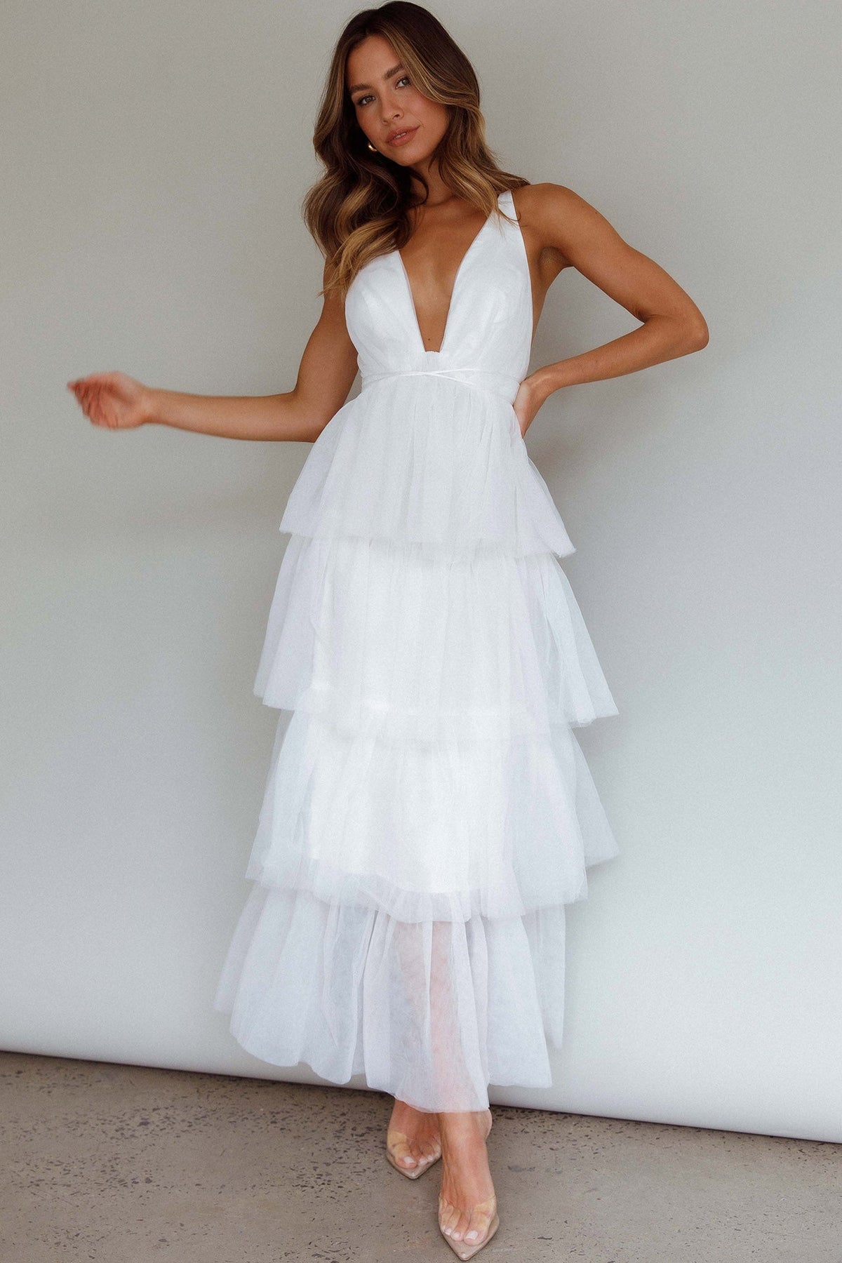Auguste Tiered Frill Midi Dress White Main image