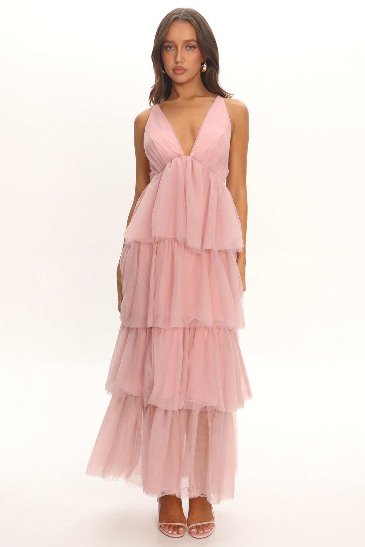 Auguste Tiered Frill Midi Dress Blush