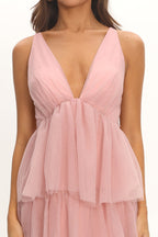 Auguste Tiered Frill Midi Dress Blush