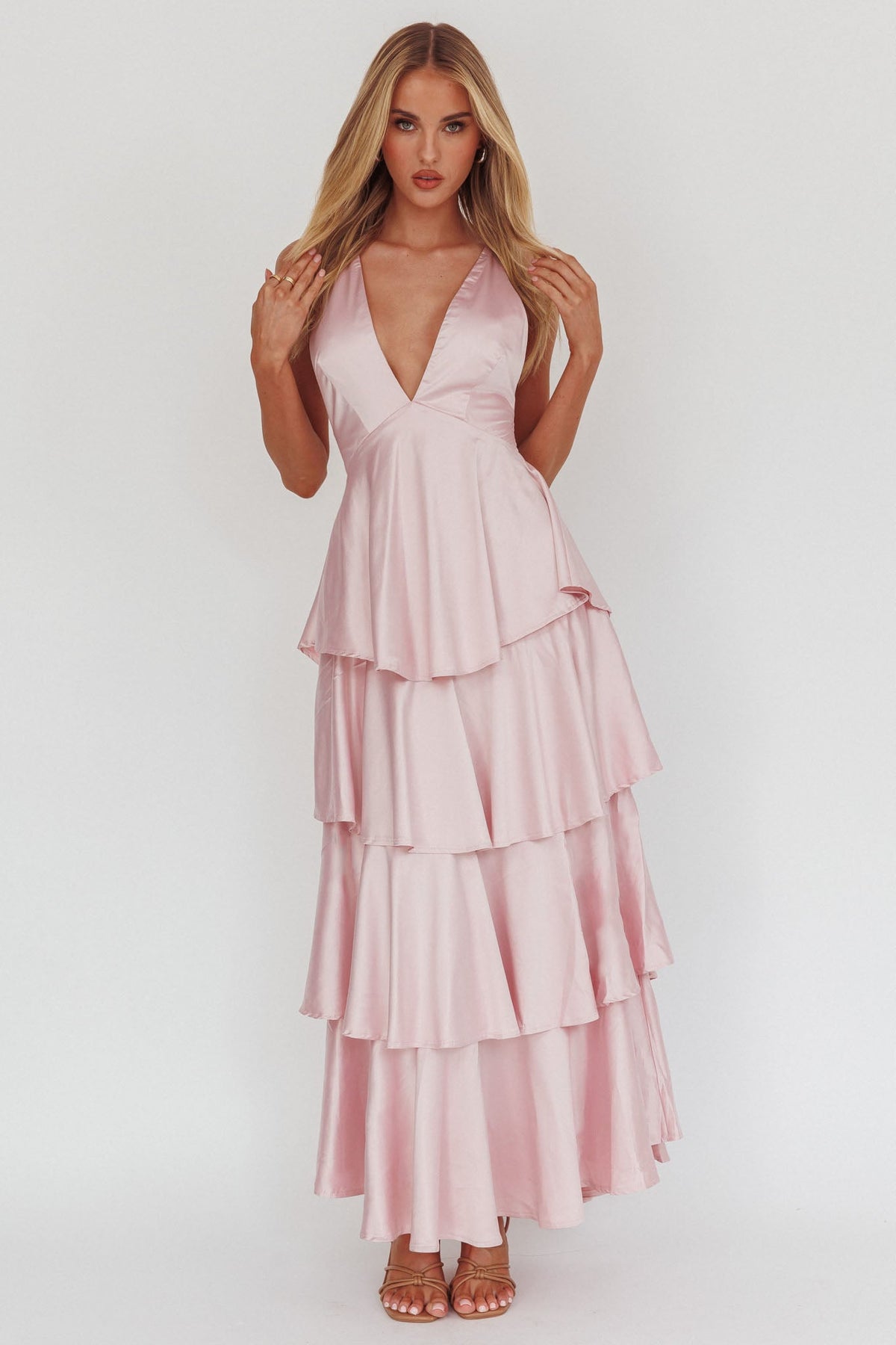 Auguste Tiered Frill Strappy Back Dress Blush Main image