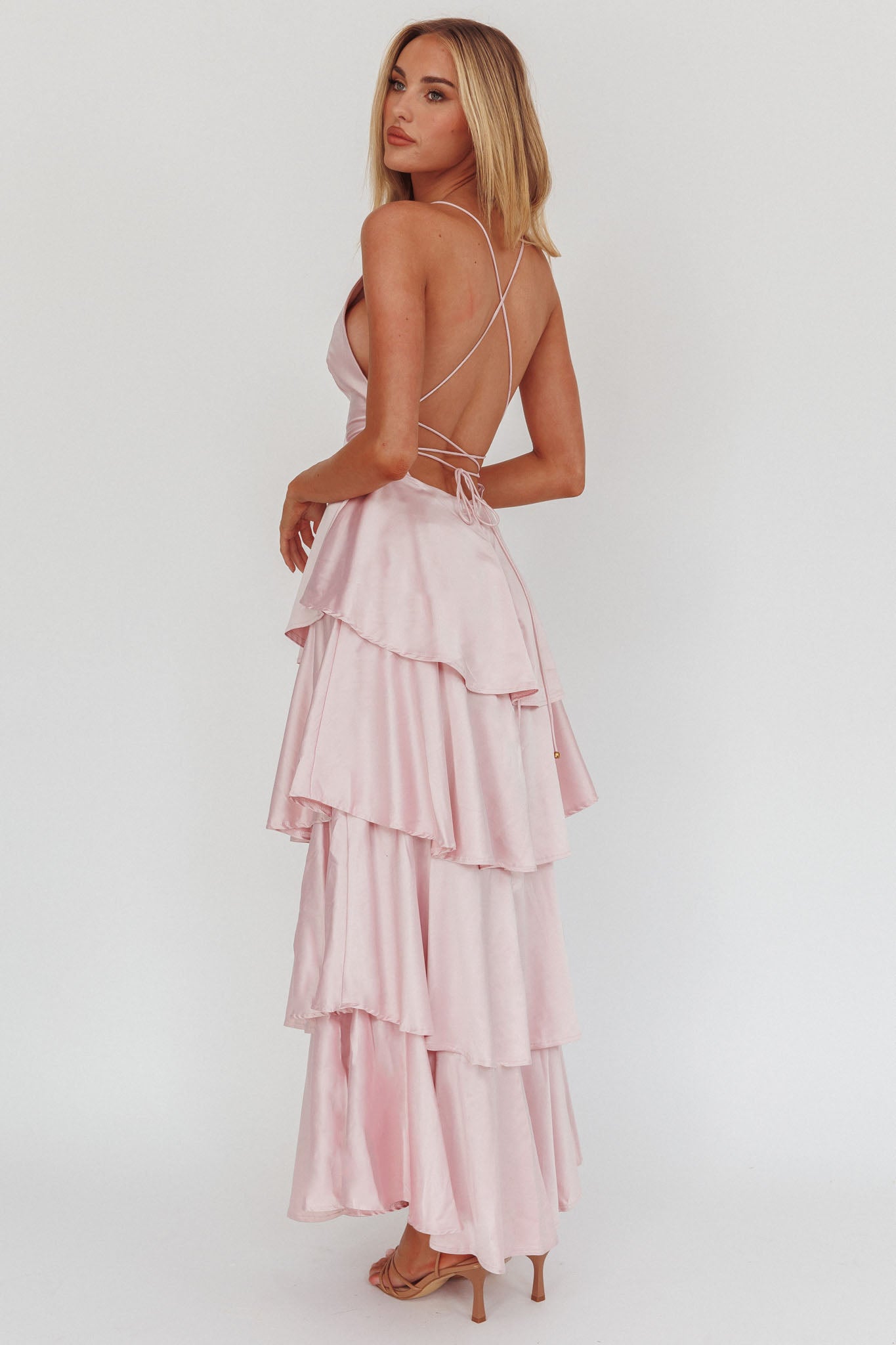 Auguste Tiered Frill Strappy Back Dress Blush Secondary image
