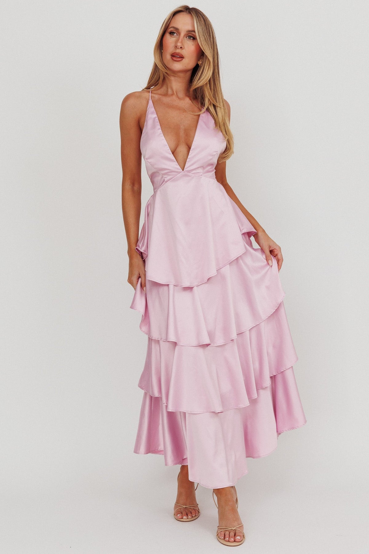 Auguste Tiered Frill Strappy Back Dress Lilac Main image