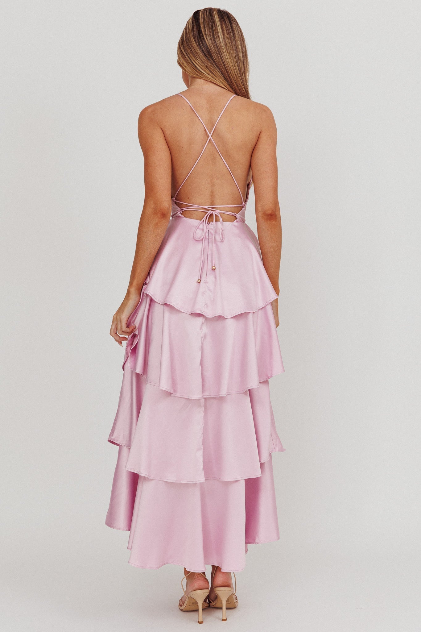 Auguste Tiered Frill Strappy Back Dress Lilac Secondary image
