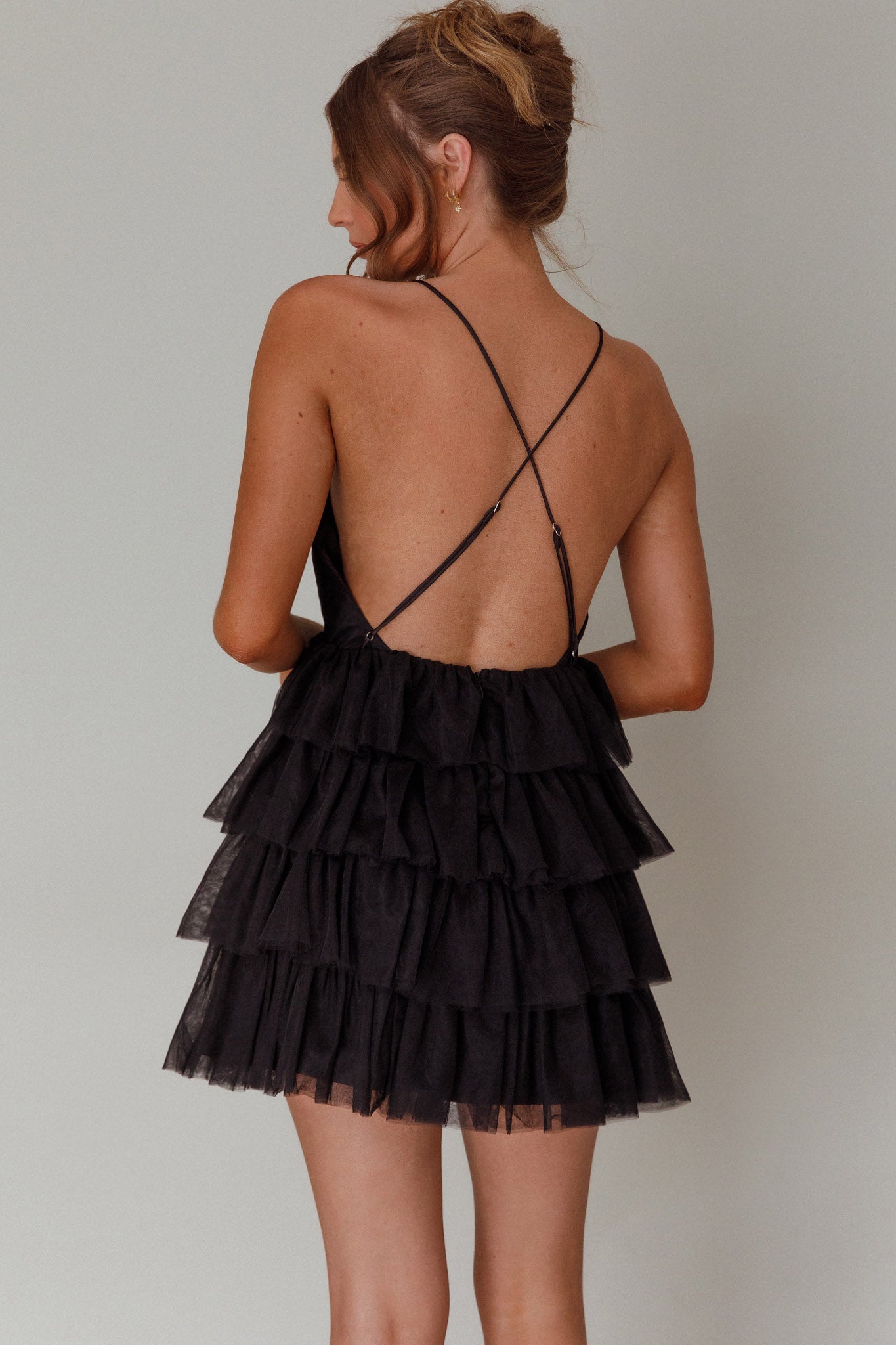 Auguste Tiered Frill Mini Dress Black Secondary image