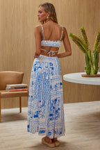 Eyona Cut-Out Back Print Maxi Dress Blue