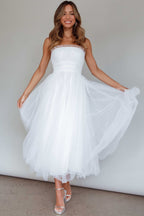 Fayette Strapless Mesh Midi Dress White
