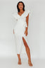 Kahlo Ruffle Neckline Wrap Midi Dress White