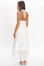 Catalina Tiered Halter Maxi Dress Eyelet White