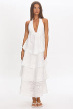 Catalina Tiered Halter Maxi Dress Eyelet White