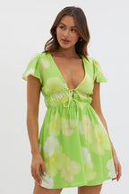 Carnivale Angel Sleeve Mini Dress Floral Yellow